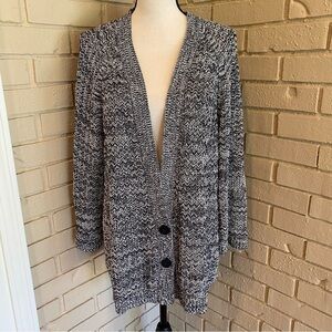 J. JILL Women's XL Black White Cardigan Sweater Open Weave Oversized Fit